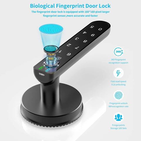 Fingerprint Door Lock With Keypad And Password For Easy No Key Entry Hassle Free Smart Handle Door Knob For Home Office Bedroom Apartment Black Wider Sensor Fast Unlock Three Ways To Unlock
