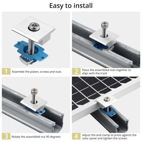 4 Piece Solar Panel Mid Clamps For Standard Unistrut 30mm 35mm Silver Easy Install With Pre Drilled Holes And Included Nuts And Screws