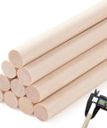 10 Pack Heavy Duty Wood Dowel Rods 1/2 X 12 Inch Solid Hardwood Sticks stacked for crafts and DIY projects with measurement tool.