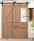 Heavy Duty Sliding Barn Door Hardware Kit With Single Track Bypass For Double Doors, Flat Black 183Cm Track, installed view