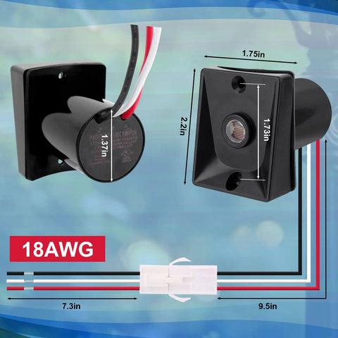 Dusk To Dawn Outdoor Light Sensor Switch 120V Weatherproof Photocell with wiring diagram and dimensions for exterior fixtures auto on/off