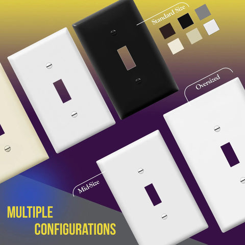 Multiple configuration view of Oversized Toggle Light Switch Wall Plate With Gloss Finish In White, 1 Gang 5.5 Inch By 3.5 Inch