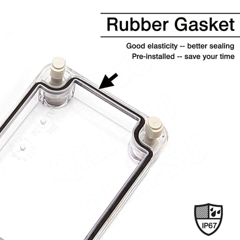 Junction Box With Mounting Plate For DIY Projects Clear Cover Plastic Enclosure IP67 Waterproof Dustproof 110x80x70mm 4.3x3.1x2.8 Inches Ideal For Home And Workshop rubber gasket close-up
