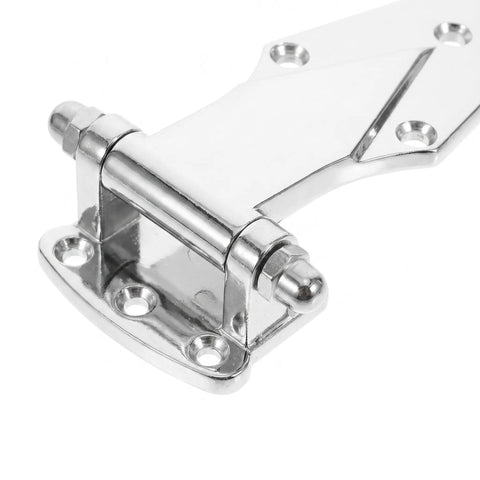 Close-up of Rock Solid Zinc Alloy Cold Storage Door Hinges Heavy Duty Freezer Hinge Replacement For Walk In Cooler And Industrial Refrigeration 2 Pack.