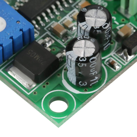 Close-up of circuit board for 0 To 5V And 0 To 10V Analog Input To PWM Converter With Dual Outputs, 2KHz To 20KHz Range, PNP And NPN compatible.