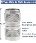 2-Pack N-Type Male To Male RF Connectors For Coax Cables, 50 Ohm Straight Adapters with PTFE Insulation, 1.43-inch length