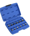 Hella Durable 12 Piece Octa Metric Socket Set Quarter Inch Drive Chrome Vanadium Multi Fit Wrench Kit in blue case with sockets displayed.