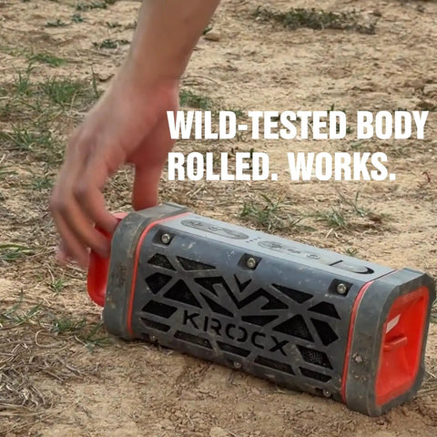 Rugged Aluminum Bluetooth Speaker With 45W Power, BassUp Enhanced Bass, IP68 Waterproof Outdoor Wireless Speaker on dirt ground