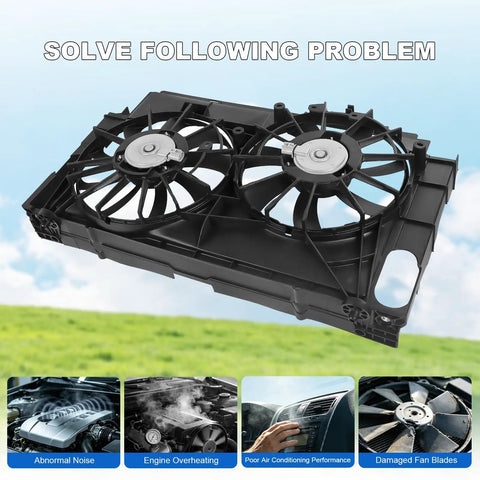 Heavy Duty Radiator Cooling Fan Assembly Including Shroud Straight Bolt On Swap For Toyota Rav4 2013 2019, dual fan setup.