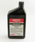 Bottle of The Boss high performance hydraulic fluid, labeled for snowplow use, black container with red and white label.