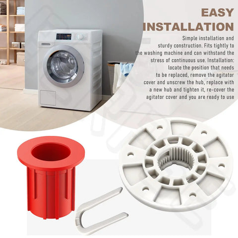 Washer Basket Driven Hub Kit With 52719 Basket Bushing For No Fuss Easy Install Replacement Parts Compatible With Whirlpool Amana Admiral Crosley Inglis Kenmore Maytag Bravos Washing Machines, white plastic and red bushing