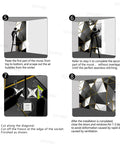 Installation guide for Bangin Black And Gold Geometry Wallpaper For Bedroom And Living Room Grey Murals, four instructional steps shown.