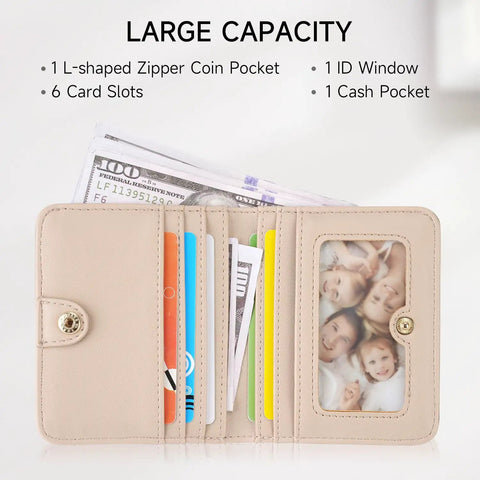 Image of an open slim RFID blocking wallet for women ultra thin bifold card holder compact purple mini wallet for back pocket or purse