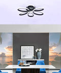 Flower Shape Flush Mount LED Ceiling Light Dope Modern Lamp 22.8 Inch 48W Black Fixture for living room setting