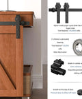 4 Foot Mini Sliding Barn Door Hardware Track Kit for 21 to 24 Inch Doors installed on wooden cabinet, black J-shape hanger