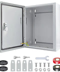12 By 10 By 6 Inch Steel Electrical Junction Box NEMA 4X Indoor Outdoor Enclosure Waterproof Dustproof Wall Mounted with Lock and Mounting Plate