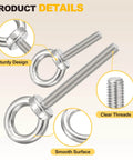 Shoulder Eye Bolt M10x17mm, 304 Stainless Steel Lifting Ring Threaded Eye Bolt, 4Pcs, Heavy Duty Rigging Gear For Load Hoisting
