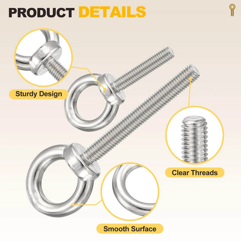 Shoulder Eye Bolt M10x17mm, 304 Stainless Steel Lifting Ring Threaded Eye Bolt, 4Pcs, Heavy Duty Rigging Gear For Load Hoisting