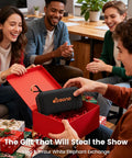 Group of friends exchanging a 20W Bluetooth Speaker With Dope Stereo Sound 30 Hours Playtime IPX5 Water Resistant Portable Wireless Speaker With Deep Bass And Light Show Ideal Gift For Men Teens Adults Beach Vacation Essential Black in a red gift box