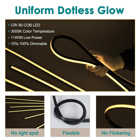 8 Pcs LED Recessed Light Kit Touch Control Dimmable 3000K Warm COB Strip Lighting flexible with no flickering and uniform glow.