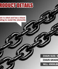 G80 Transport Binder Chain Five Sixteenth Inch Ten Foot With Clevis Grab Hooks For Beefed Up Heavy Duty Tow And Tie Down Securement 4900 Lbs Safe Working Load Binding Equipment, black coated chain detail view
