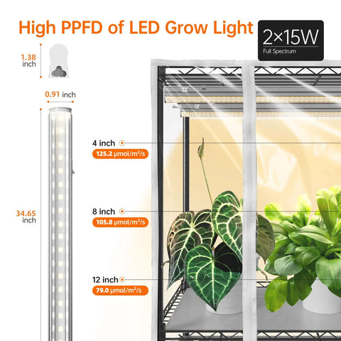 Indoor Greenhouse Cabinet With Grow Light System, Six 90W Lamps With Timer, Space Saving Mini Greenhouse For Indoor Plants, Seed Starter And Seedling Hub, Tall And Sturdy Indoor Grow Case 70.8 Inches High