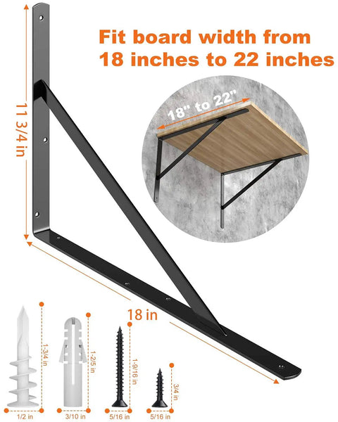 8 Pack Heavy Duty Shelf Brackets For 18 Inch Shelves Built Tough With 90 Degree Corner Support, black bracket with screws