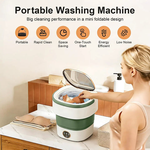 Upgrade Laundry Day To Total No Sweat With This Dope 22L Portable Foldable Washer in Lime Green, compact design.