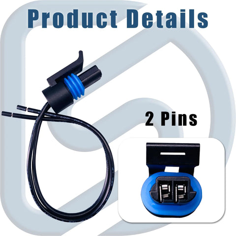 Engine coolant temperature sensor with two-pin pigtail connector; blue seal and black housing
