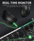 Sixteen Channel Audio Mixer Pro For PC Studio And Live DJ Setup with headphones plugged into monitor port