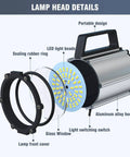 Diagram showing details of Adjustable Long Arm LED Work Light For Lathes And Drill Presses, dual color, silver aluminum head