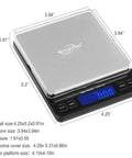 Pro Pocket Scale 3000g Digital Precision 0.1g 0.01oz Tiny But Mighty For Kitchen And Postal Use shown with measurements