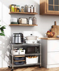 Heavy Duty Chrome Steel Rolling Storage Shelves Three Tier Mobile Wire Rack Built Tough For Garage Kitchen Pantry Setup with kitchen items.