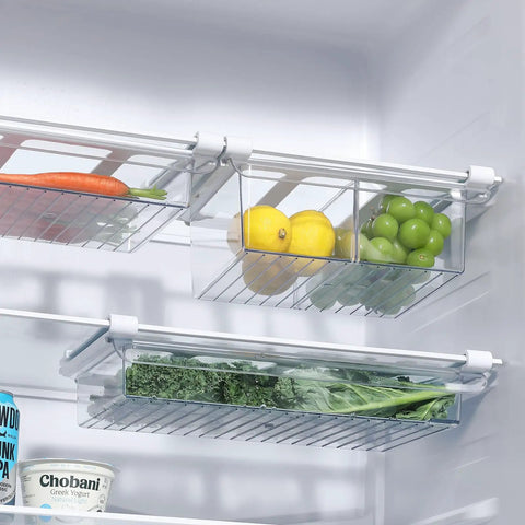 Slick Shallow Fridge Drawer Organizer Glides Smoothly Under Any Shelf For Cheese Deli Meat And Snacks Slim Storage Bins That Keep Your Fridge Game Tight With Zero Fuss No Tools Required Easy Fit