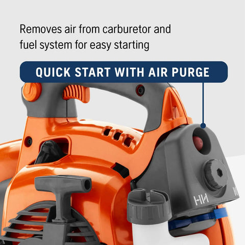 Close-up of the Gas Leaf Blower Vacuum Kit With Mulcher And Vac Bag 28cc 1.1HP showing quick start air purge feature.