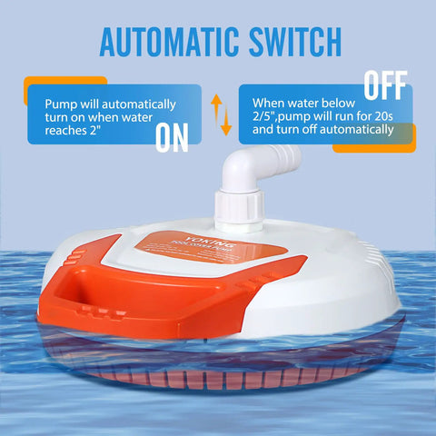 Automatic Pool Cover Pump One Quarter HP 1500 GPH Submersible Sump Pump with automatic switch demo in water.