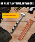 Hand auger drill, 10-inch metal shaft with spiral screw; brown leather sheath for camping bushcraft