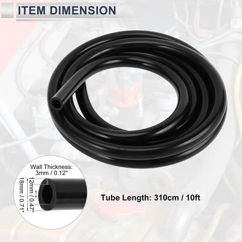 Universal Silicone Vacuum Hose For Your Ride 10ft Long High Temp Black 12mm Inner Diameter 18mm Outer Diameter 3mm Wall Automotive Vacuum Line
