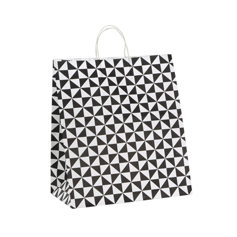 Vogue Tear-Resistant White Gift Bags With Built-In Handles, 100 Count, Paper Retail Bags With Black Print, Food Safe.