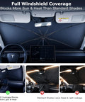 Upgraded Windshield Sun Shade Umbrella For Car With Reinforced Frame And UV Block Heat Shield installed on car interior