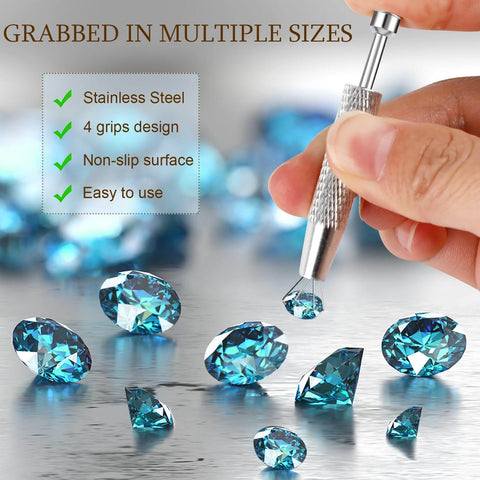 2 Pack Piercing Ball Grabber Tool For Changing Jewelry, Stainless Steel grip holding blue gems, anti slip 4 claw design