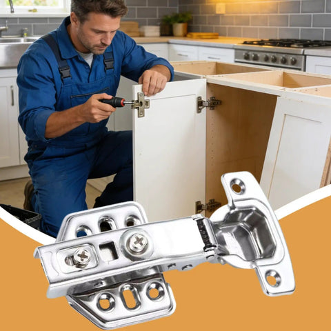 Installation of concealed stainless steel cabinet hinges with quiet soft close so no more slams and smooth slow closing
