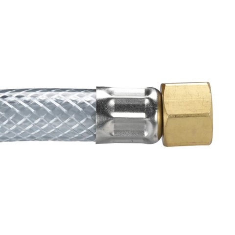 Built Tough Replacement Kitchen Faucet Spray Hose Coupled With 48 Inch Heavy Vinyl Line, metal connection end detail.