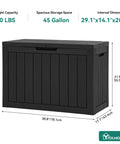 Outdoor Storage Box 45 Gallon Waterproof Resin Deck Box Lockable Organizer For Patio Poolside Deck Cushions Garden Tools Black