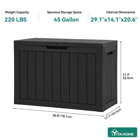 Outdoor Storage Box 45 Gallon Waterproof Resin Deck Box Lockable Organizer For Patio Poolside Deck Cushions Garden Tools Black