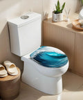 Generic Elongated Resin Toilet Seat for Bathroom with ocean wave design, fitting standard elongated toilets.