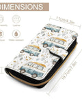 Leather RFID Wallet Clutch For Women With Built In Mirror And Zippered Coin Pocket Long Purse dimensions and campervan print