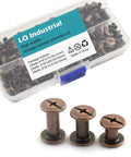 75 Piece Red Bronze Chicago Bindery Screw Assorted Kit M5 M5x6 M5x10 M5x12 in a clear storage box with screws visible.