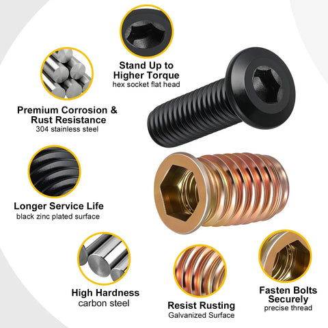 18 Pack 5/16-18 Threaded Inserts And 5/16-18 X 1-1/4 Inch Flat Head Screws Set For Wood, 304 Stainless Steel Hardware with rust resistance