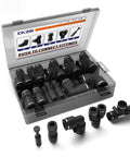 1/2 Inch OD Push To Connect Air Fittings Kit With Quick Connects For Air Hose And Tubing, 5 Types Including Elbows Tees Straight Plugs Splitters For PU Nylon PE Tubing, 0 To 145 PSI, black plastic set in case
